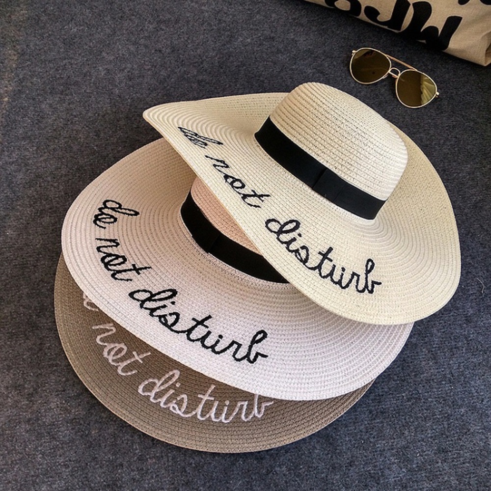 Do Not Disturb Beach Sun Hat Straw Embroidered New - Picture 1 of 8
